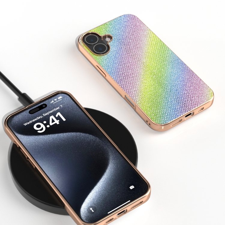 For iPhone 16 Nano Plating Diamond Texture Phone Case(Rainbow) For iPhone 16 Nano Plating Diamond Texture Phone Case(Rainbow)