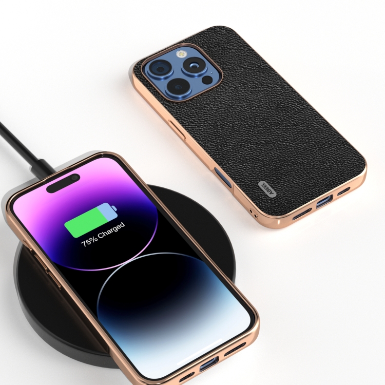 For iPhone 16 Pro ABEEL Genuine Leather Mino Series Nano Plating Phone Case(Black) For iPhone 16 Pro ABEEL Genuine Leather Mino Series Nano Plating Phone Case(Black)