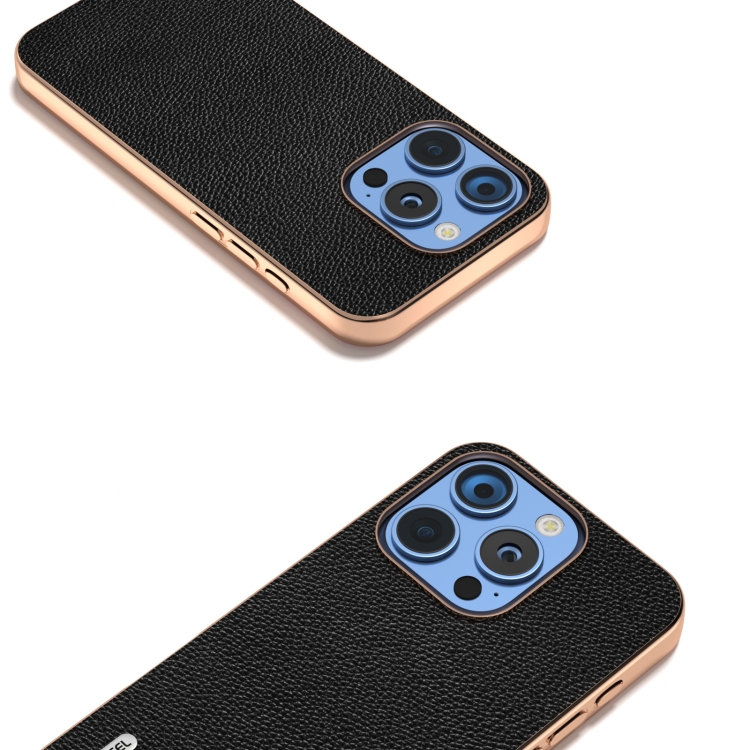 For iPhone 16 Pro ABEEL Genuine Leather Mino Series Nano Plating Phone Case(Black) For iPhone 16 Pro ABEEL Genuine Leather Mino Series Nano Plating Phone Case(Black)