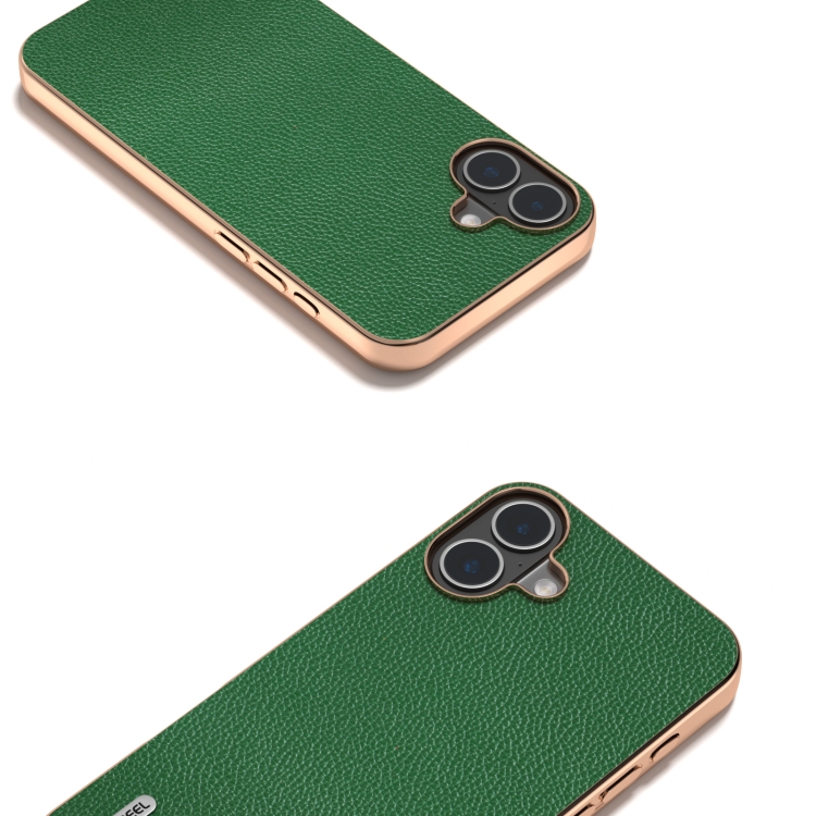 For iPhone 16 ABEEL Genuine Leather Mino Series Nano Plating Phone Case(Green)