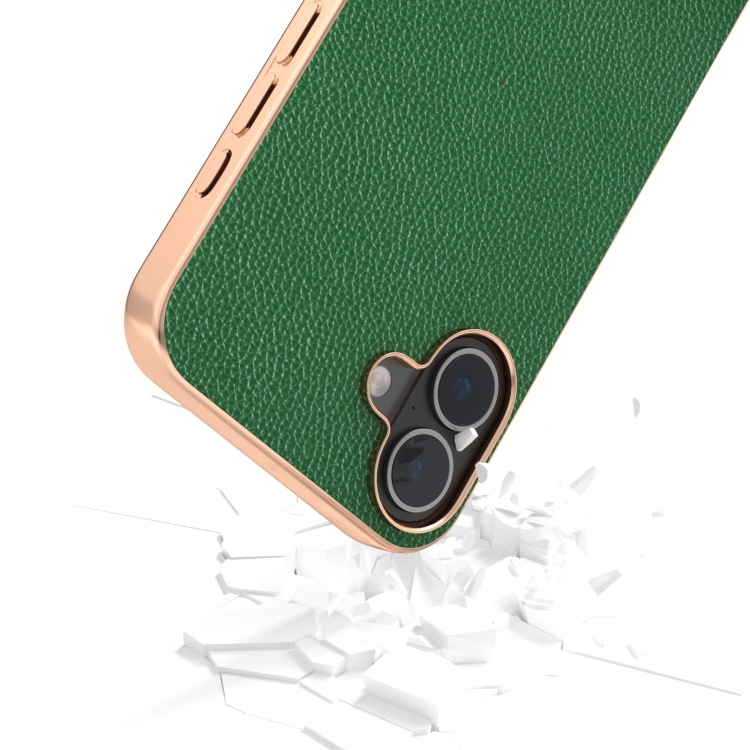 For iPhone 16 ABEEL Genuine Leather Mino Series Nano Plating Phone Case(Green)