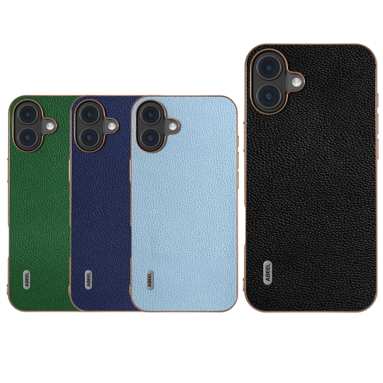 For iPhone 16 ABEEL Genuine Leather Mino Series Nano Plating Phone Case(Green)
