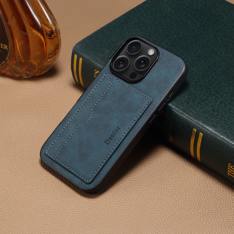 For iPhone 16 Pro Denior D08 PU Single Card Slot Holder Phone Case(Blue) For iPhone 16 Pro Denior D08 PU Single Card Slot Holder Phone Case(Blue)