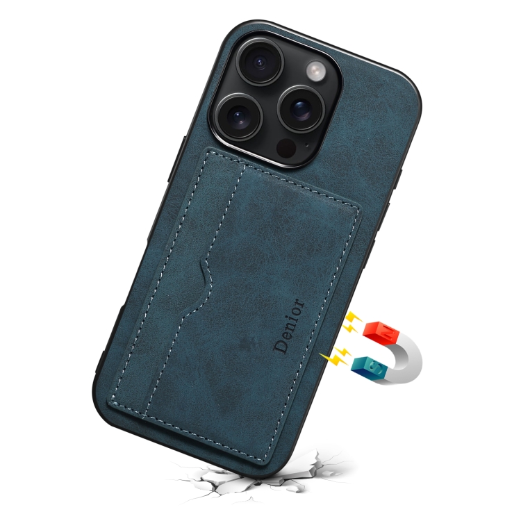 For iPhone 16 Pro Denior D08 PU Single Card Slot Holder Phone Case(Blue) For iPhone 16 Pro Denior D08 PU Single Card Slot Holder Phone Case(Blue)