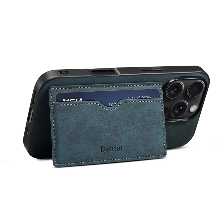 For iPhone 16 Pro Denior D08 PU Single Card Slot Holder Phone Case(Blue) For iPhone 16 Pro Denior D08 PU Single Card Slot Holder Phone Case(Blue)