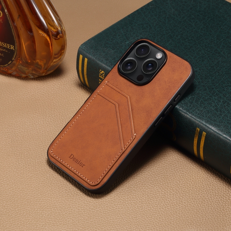For iPhone 16 Plus Denior D09 PU Dual Card Slot Back Cover Phone Case(Brown) For iPhone 16 Plus Denior D09 PU Dual Card Slot Back Cover Phone Case(Brown)