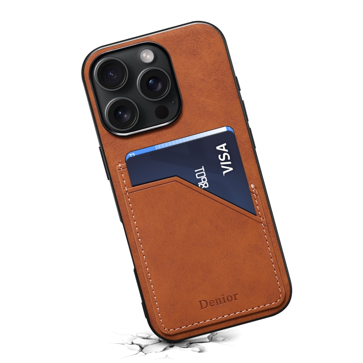 For iPhone 16 Plus Denior D09 PU Dual Card Slot Back Cover Phone Case(Brown) For iPhone 16 Plus Denior D09 PU Dual Card Slot Back Cover Phone Case(Brown)