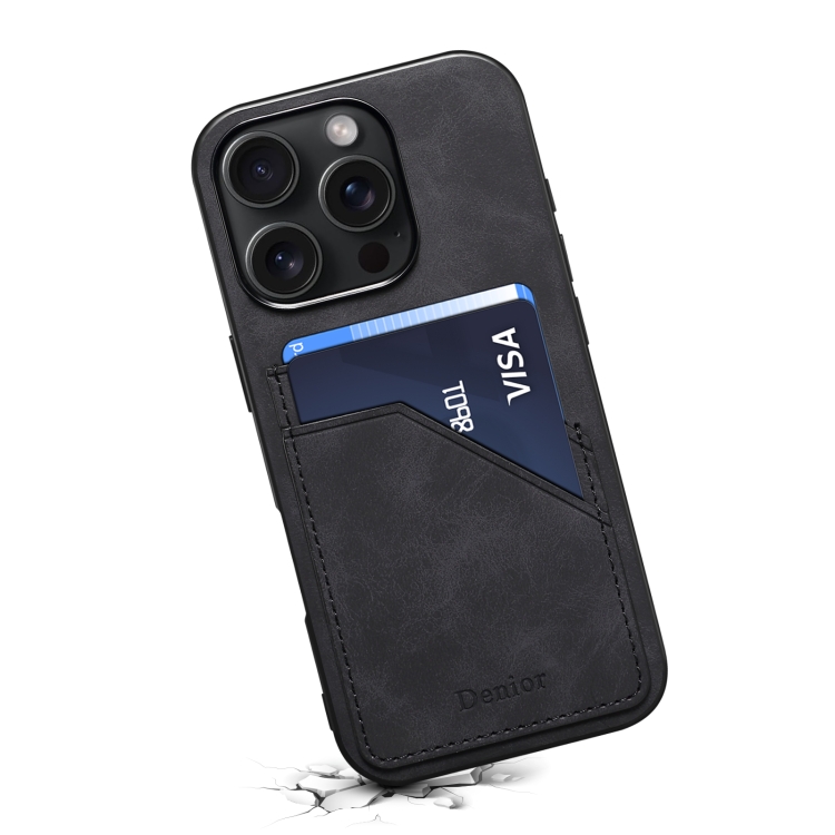 For iPhone 16 Pro Max Denior D09 PU Dual Card Slot Back Cover Phone Case(Black) For iPhone 16 Pro Max Denior D09 PU Dual Card Slot Back Cover Phone Case(Black)