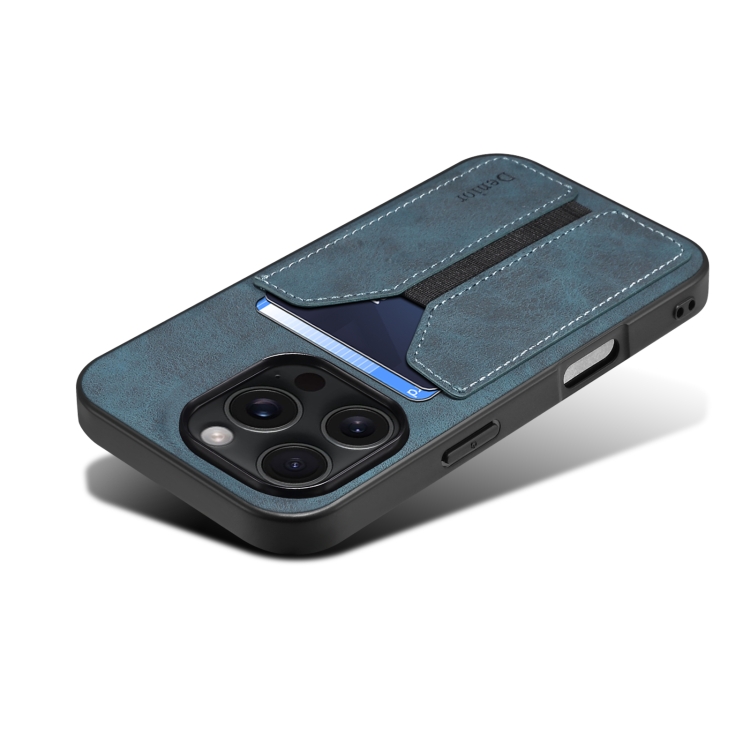 For iPhone 16 Denior D07 DV Elastic Card Slot PU Back Cover Phone Case(Blue)