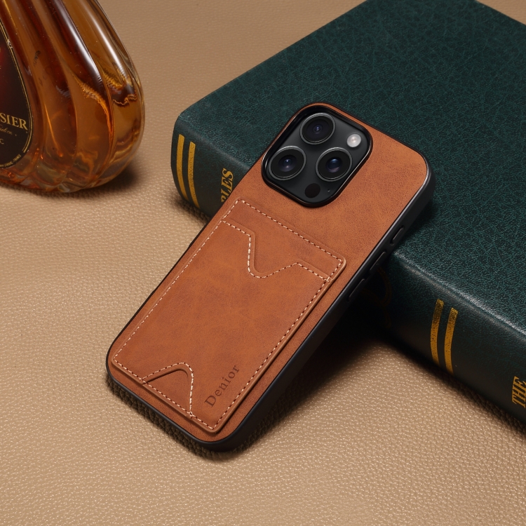 For iPhone 16 Plus Denior D06 PU Back Cover Card Slot Holder Phone Case(Brown) For iPhone 16 Plus Denior D06 PU Back Cover Card Slot Holder Phone Case(Brown)