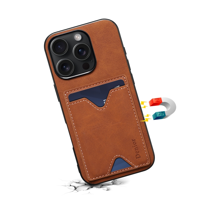 For iPhone 16 Plus Denior D06 PU Back Cover Card Slot Holder Phone Case(Brown) For iPhone 16 Plus Denior D06 PU Back Cover Card Slot Holder Phone Case(Brown)