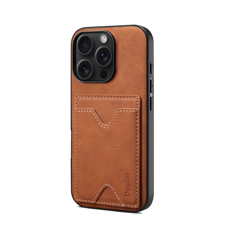 For iPhone 16 Plus Denior D06 PU Back Cover Card Slot Holder Phone Case(Brown) For iPhone 16 Plus Denior D06 PU Back Cover Card Slot Holder Phone Case(Brown)