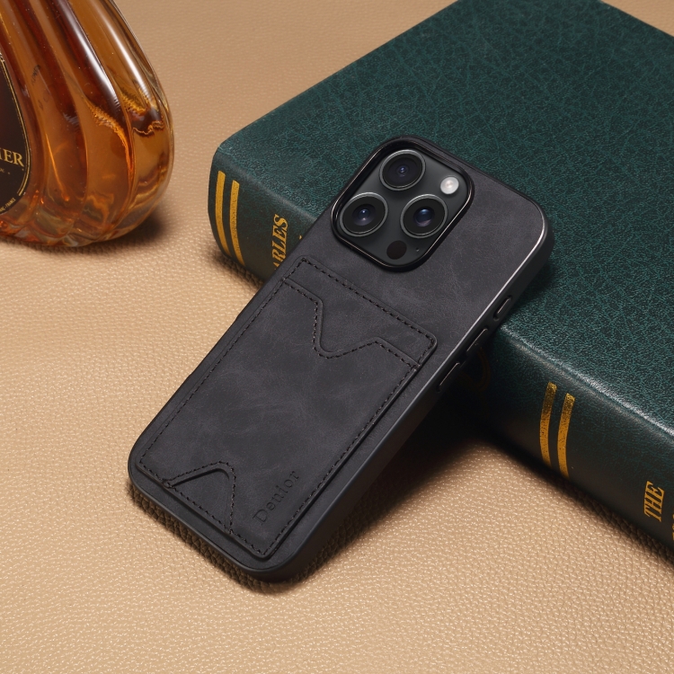 For iPhone 16 Pro Max Denior D06 PU Back Cover Card Slot Holder Phone Case(Black) For iPhone 16 Pro Max Denior D06 PU Back Cover Card Slot Holder Phone Case(Black)