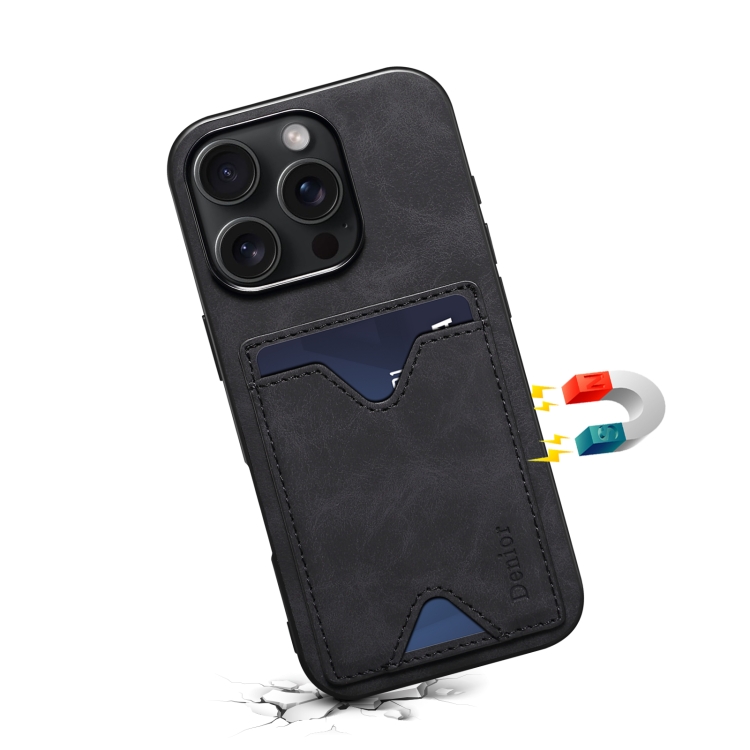 For iPhone 16 Pro Max Denior D06 PU Back Cover Card Slot Holder Phone Case(Black) For iPhone 16 Pro Max Denior D06 PU Back Cover Card Slot Holder Phone Case(Black)