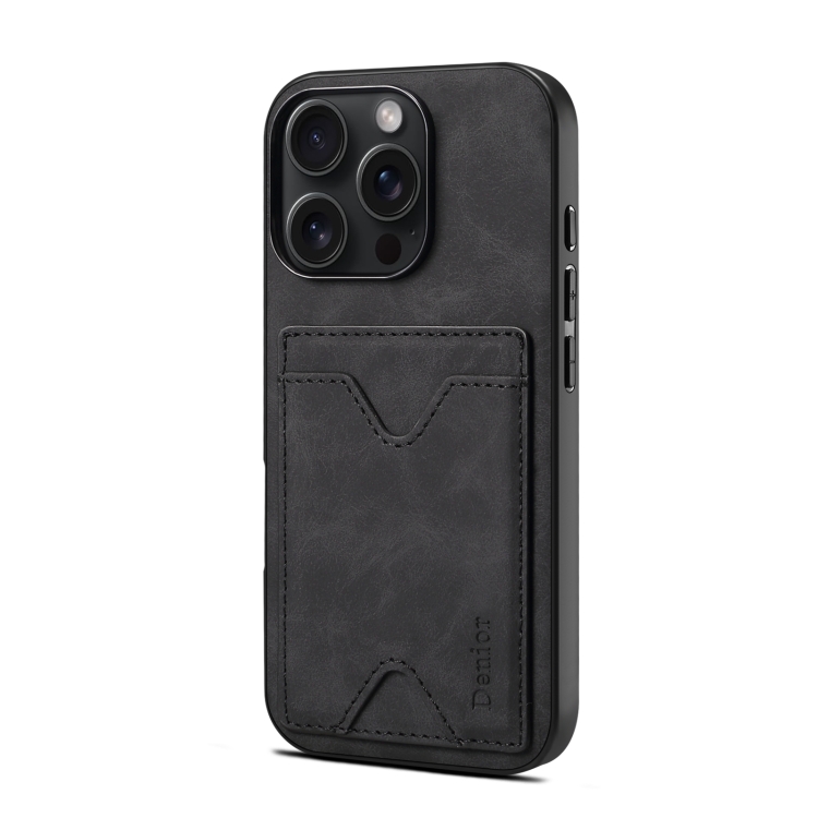 For iPhone 16 Pro Max Denior D06 PU Back Cover Card Slot Holder Phone Case(Black) For iPhone 16 Pro Max Denior D06 PU Back Cover Card Slot Holder Phone Case(Black)