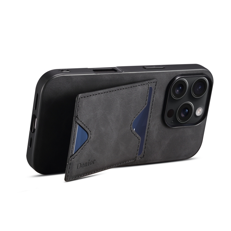 For iPhone 16 Pro Max Denior D06 PU Back Cover Card Slot Holder Phone Case(Black) For iPhone 16 Pro Max Denior D06 PU Back Cover Card Slot Holder Phone Case(Black)