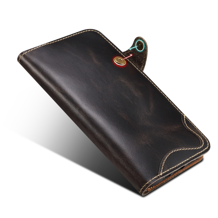 For iPhone 16 Denior B01 Oil Wax Cowhide Magnetic Button Genuine Leather Case(Black) For iPhone 16 Denior B01 Oil Wax Cowhide Magnetic Button Genuine Leather Case(Black)