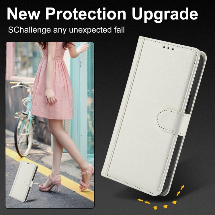 For iPhone 16 Plus Skin Feel Pure Color Card Slots Leather Phone Case with Dual Lanyard(White) For iPhone 16 Plus Skin Feel Pure Color Card Slots Leather Phone Case with Dual Lanyard(White)
