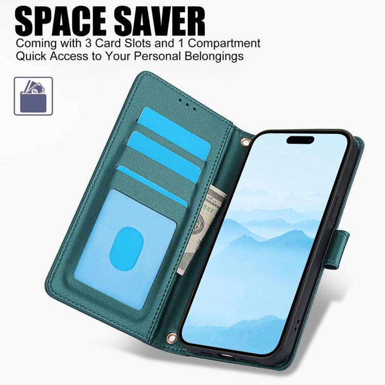 For iPhone 16 Pro Skin Feel Pure Color Card Slots Leather Phone Case with Dual Lanyard(Green)