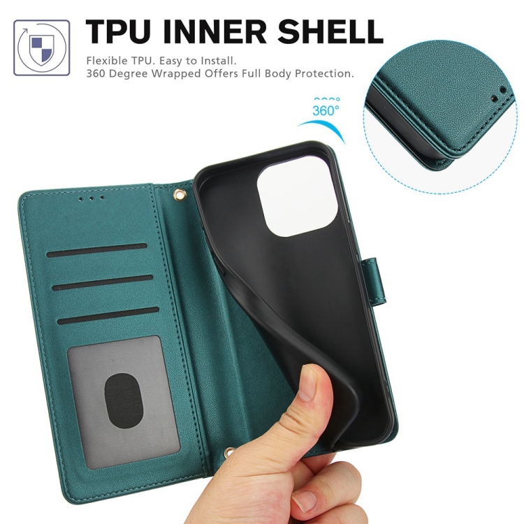 For iPhone 16 Pro Skin Feel Pure Color Card Slots Leather Phone Case with Dual Lanyard(Green)