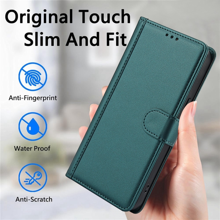 For iPhone 16 Pro Skin Feel Pure Color Card Slots Leather Phone Case with Dual Lanyard(Green)