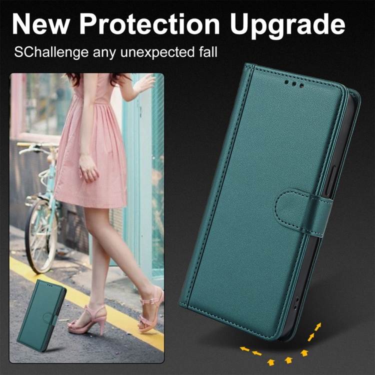 For iPhone 16 Pro Skin Feel Pure Color Card Slots Leather Phone Case with Dual Lanyard(Green)