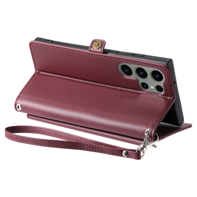 For Samsung Galaxy S22 Ultra 5G Wallet Multi-card Slot Leather Phone Case with Lanyard(Wine Red) For Samsung Galaxy S22 Ultra 5G Wallet Multi-card Slot Leather Phone Case with Lanyard(Wine Red)