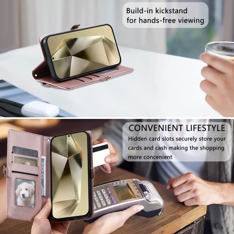 For Samsung Galaxy S25 5G Wallet Multi-card Slot Leather Phone Case with Lanyard(Rose Gold) For Samsung Galaxy S25 5G Wallet Multi-card Slot Leather Phone Case with Lanyard(Rose Gold)