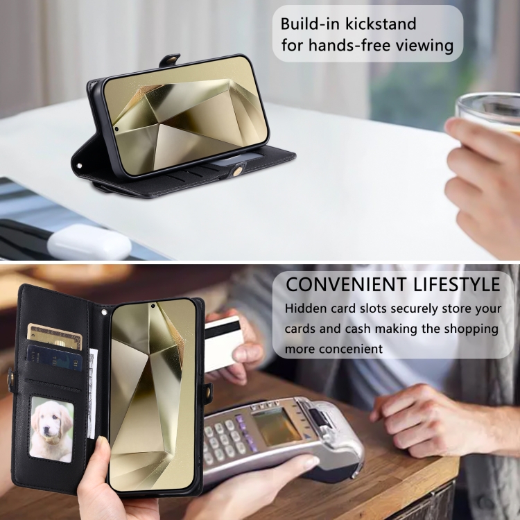 For Samsung Galaxy S25+ 5G Wallet Multi-card Slot Leather Phone Case with Lanyard(Black) For Samsung Galaxy S25+ 5G Wallet Multi-card Slot Leather Phone Case with Lanyard(Black)