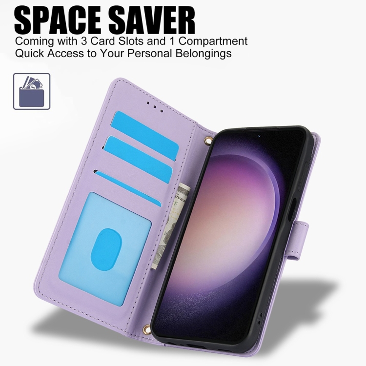 For Samsung Galaxy S23+ 5G Skin Feel Pure Color Card Slots Leather Phone Case with Dual Lanyard(Purple) For Samsung Galaxy S23+ 5G Skin Feel Pure Color Card Slots Leather Phone Case with Dual Lanyard(Purple)