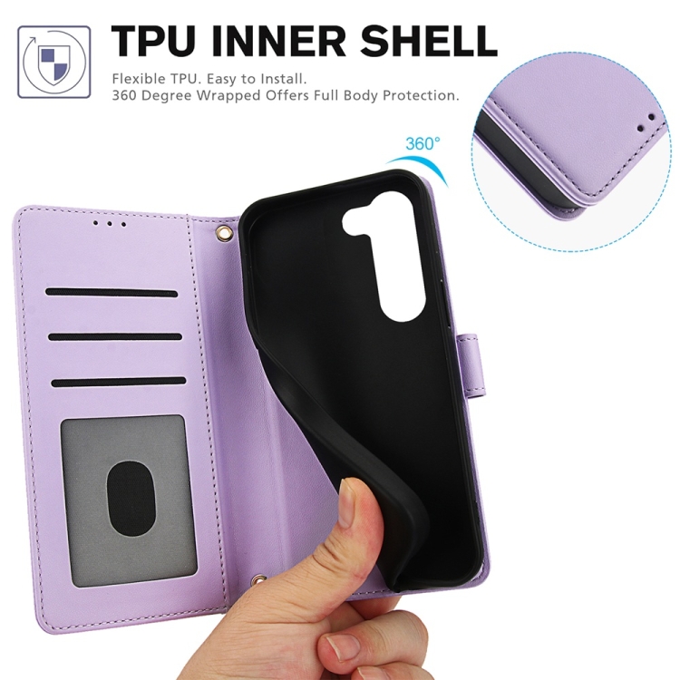For Samsung Galaxy S23+ 5G Skin Feel Pure Color Card Slots Leather Phone Case with Dual Lanyard(Purple) For Samsung Galaxy S23+ 5G Skin Feel Pure Color Card Slots Leather Phone Case with Dual Lanyard(Purple)
