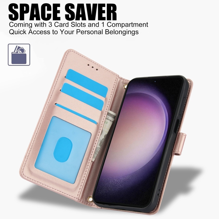 For Samsung Galaxy S25+ 5G Skin Feel Pure Color Card Slots Leather Phone Case with Dual Lanyard(Rose Gold) For Samsung Galaxy S25+ 5G Skin Feel Pure Color Card Slots Leather Phone Case with Dual Lanyard(Rose Gold)