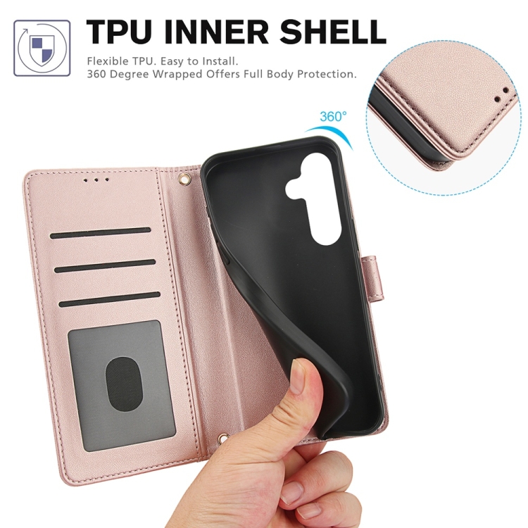 For Samsung Galaxy S25+ 5G Skin Feel Pure Color Card Slots Leather Phone Case with Dual Lanyard(Rose Gold) For Samsung Galaxy S25+ 5G Skin Feel Pure Color Card Slots Leather Phone Case with Dual Lanyard(Rose Gold)