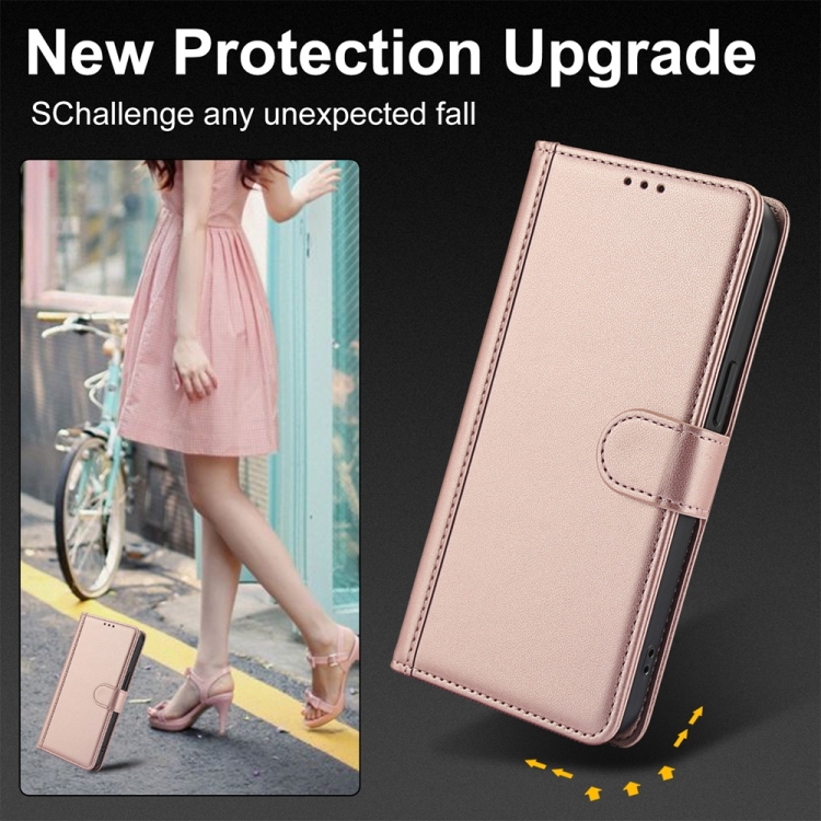 For Samsung Galaxy S25+ 5G Skin Feel Pure Color Card Slots Leather Phone Case with Dual Lanyard(Rose Gold) For Samsung Galaxy S25+ 5G Skin Feel Pure Color Card Slots Leather Phone Case with Dual Lanyard(Rose Gold)