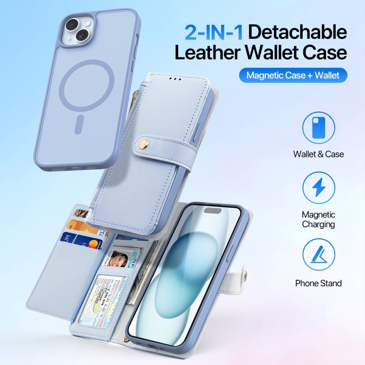 For iPhone 15 Plus DUX DUCIS Lawa Series 2 in 1 Wallet Zipper Detachable MagSafe Phone Case with Lanyard(Light Blue) For iPhone 15 Plus DUX DUCIS Lawa Series 2 in 1 Wallet Zipper Detachable MagSafe Phone Case with Lanyard(Light Blue)