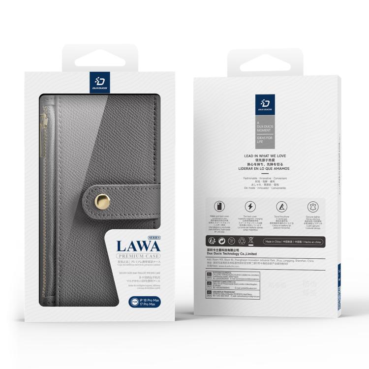 For iPhone 18 Pro Max DUX DUCIS Lawa Series 2 in 1 Wallet Zipper Detachable MagSafe Phone Case with Lanyard(Grey)