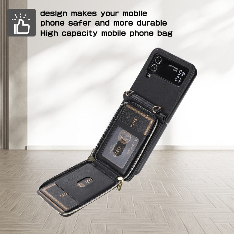 For Samsung Galaxy Z Flip4 Rhombic Full Zipper Wallet Leather Phone Case(Black) For Samsung Galaxy Z Flip4 Rhombic Full Zipper Wallet Leather Phone Case(Black)
