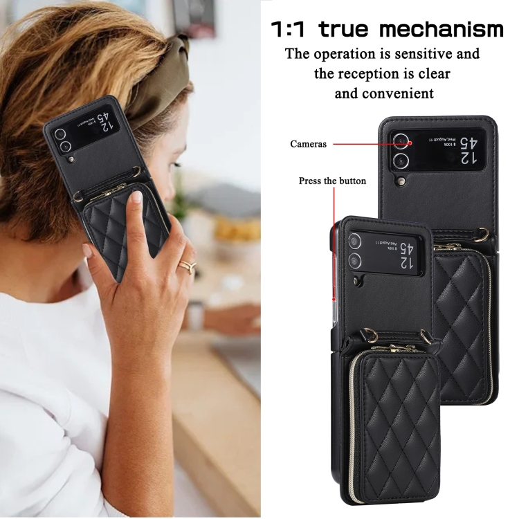 For Samsung Galaxy Z Flip4 Rhombic Full Zipper Wallet Leather Phone Case(Black) For Samsung Galaxy Z Flip4 Rhombic Full Zipper Wallet Leather Phone Case(Black)