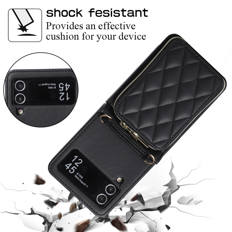 For Samsung Galaxy Z Flip4 Rhombic Full Zipper Wallet Leather Phone Case(Black) For Samsung Galaxy Z Flip4 Rhombic Full Zipper Wallet Leather Phone Case(Black)
