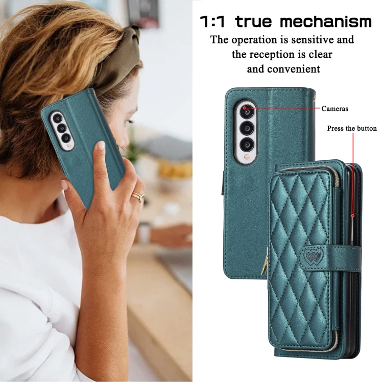 For Samsung Galaxy Z Fold4 Rhombic Full Zipper Wallet Leather Phone Case(Green) For Samsung Galaxy Z Fold4 Rhombic Full Zipper Wallet Leather Phone Case(Green)