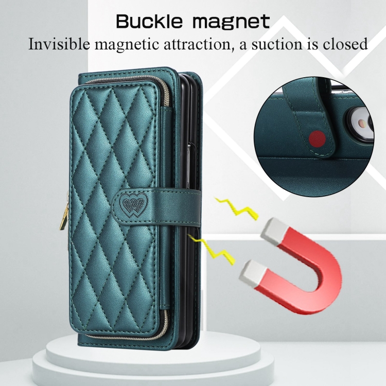 For Samsung Galaxy Z Fold4 Rhombic Full Zipper Wallet Leather Phone Case(Green) For Samsung Galaxy Z Fold4 Rhombic Full Zipper Wallet Leather Phone Case(Green)