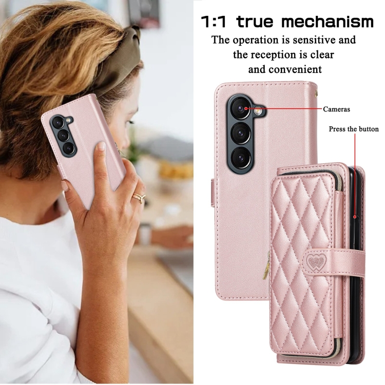 For Samsung Galaxy Z Fold5 Rhombic Full Zipper Wallet Leather Phone Case(Rose Gold) For Samsung Galaxy Z Fold5 Rhombic Full Zipper Wallet Leather Phone Case(Rose Gold)