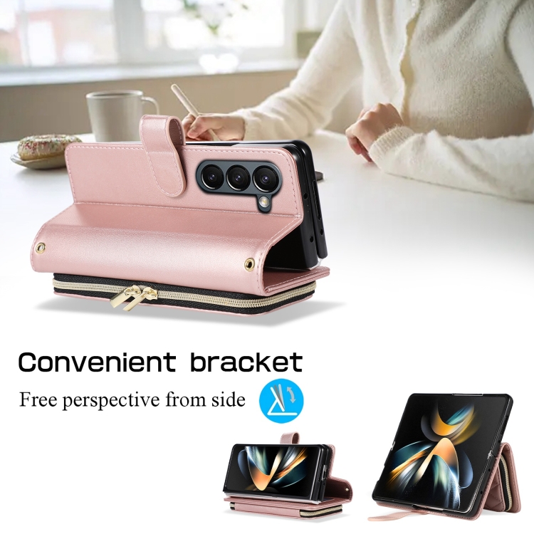 For Samsung Galaxy Z Fold5 Rhombic Full Zipper Wallet Leather Phone Case(Rose Gold) For Samsung Galaxy Z Fold5 Rhombic Full Zipper Wallet Leather Phone Case(Rose Gold)