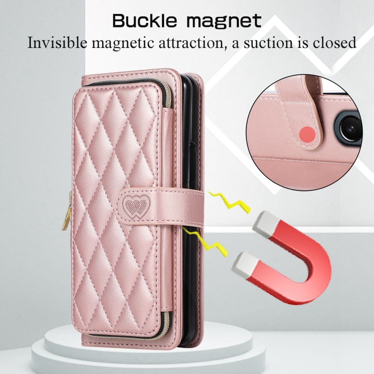 For Samsung Galaxy Z Fold5 Rhombic Full Zipper Wallet Leather Phone Case(Rose Gold) For Samsung Galaxy Z Fold5 Rhombic Full Zipper Wallet Leather Phone Case(Rose Gold)
