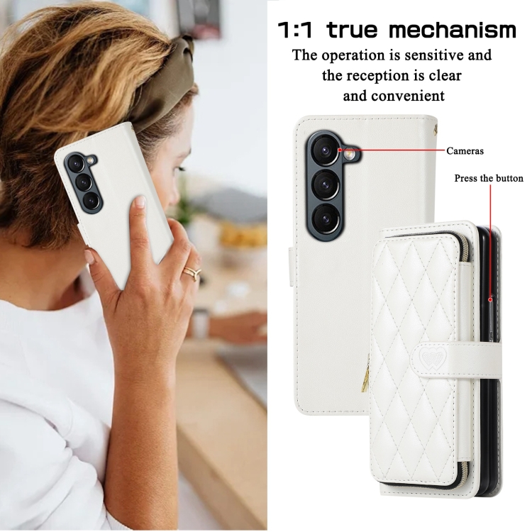 For Samsung Galaxy Z Fold6 Rhombic Full Zipper Wallet Leather Phone Case(White) For Samsung Galaxy Z Fold6 Rhombic Full Zipper Wallet Leather Phone Case(White)