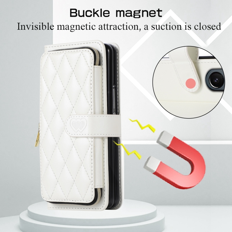 For Samsung Galaxy Z Fold6 Rhombic Full Zipper Wallet Leather Phone Case(White) For Samsung Galaxy Z Fold6 Rhombic Full Zipper Wallet Leather Phone Case(White)