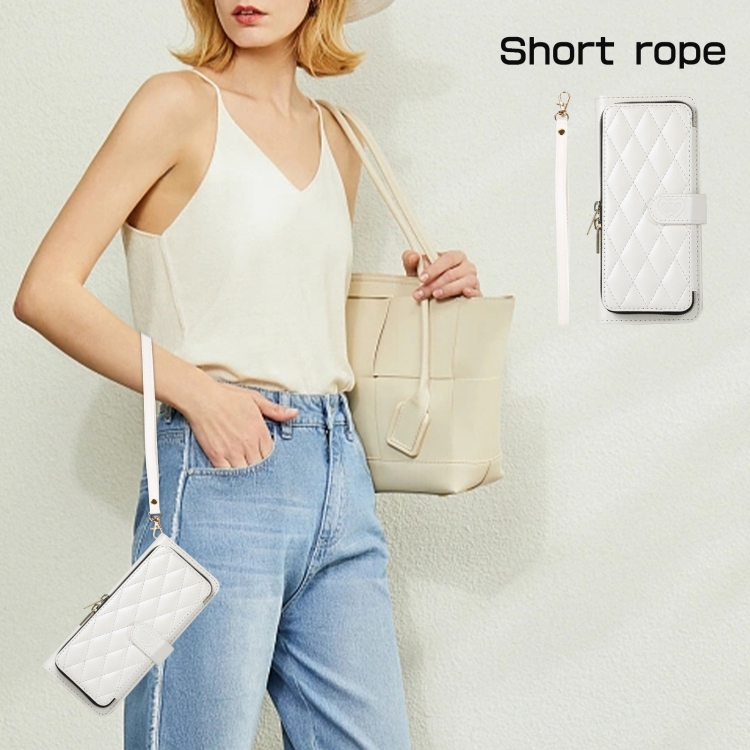 For Samsung Galaxy Z Fold6 Rhombic Full Zipper Wallet Leather Phone Case(White) For Samsung Galaxy Z Fold6 Rhombic Full Zipper Wallet Leather Phone Case(White)