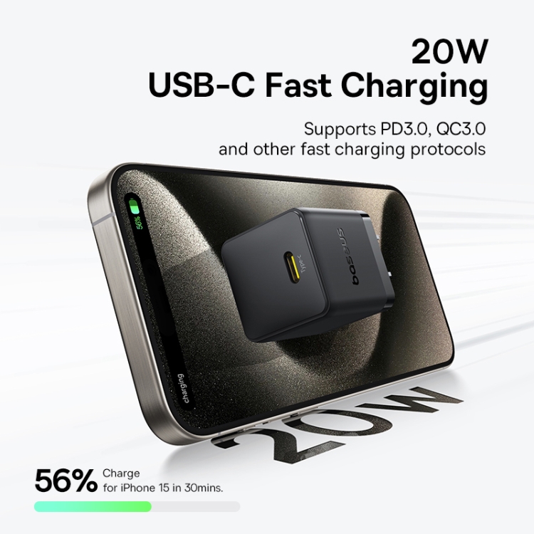 Baseus 1C 20W Type-C Palm Fast Charger, Plug:US Plug(Black) - 5