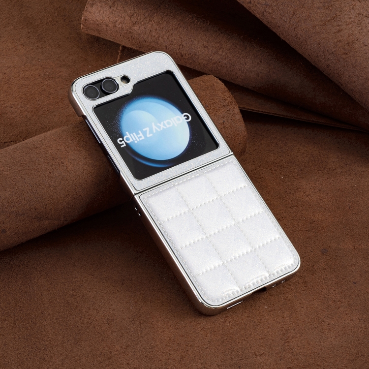 For Samsung Galaxy Z Flip5 Electroplating Square Glitter PU Phone Case(White) For Samsung Galaxy Z Flip5 Electroplating Square Glitter PU Phone Case(White)