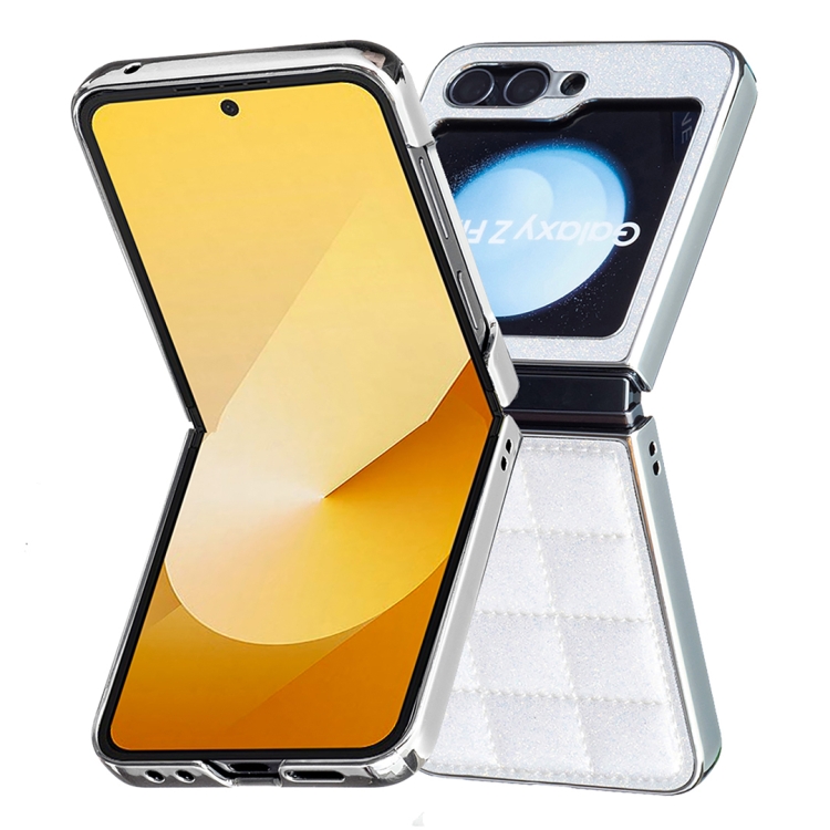 For Samsung Galaxy Z Flip5 Electroplating Square Glitter PU Phone Case(White) For Samsung Galaxy Z Flip5 Electroplating Square Glitter PU Phone Case(White)